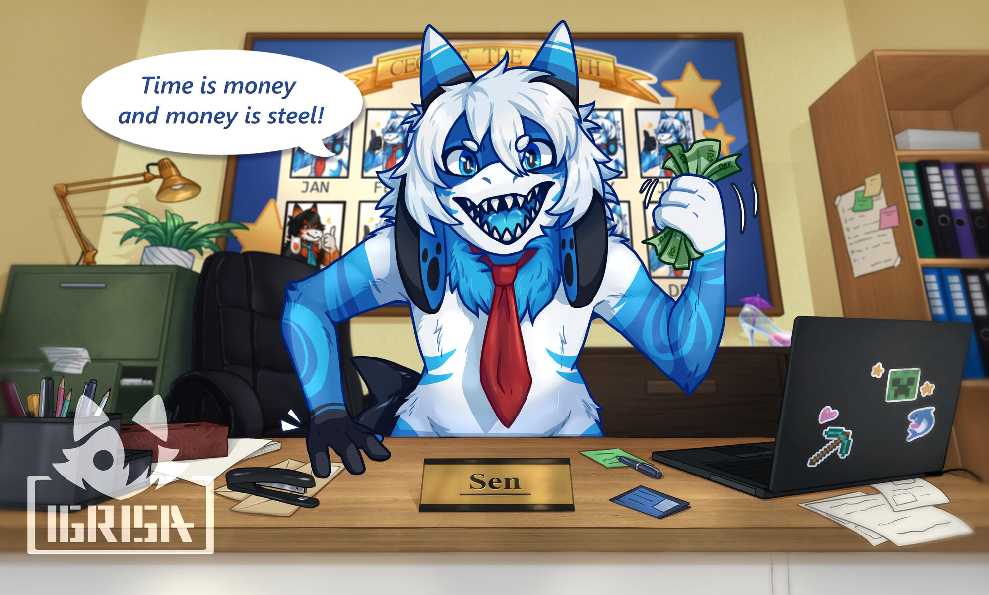 Simple shaded halfbody with complex scenery