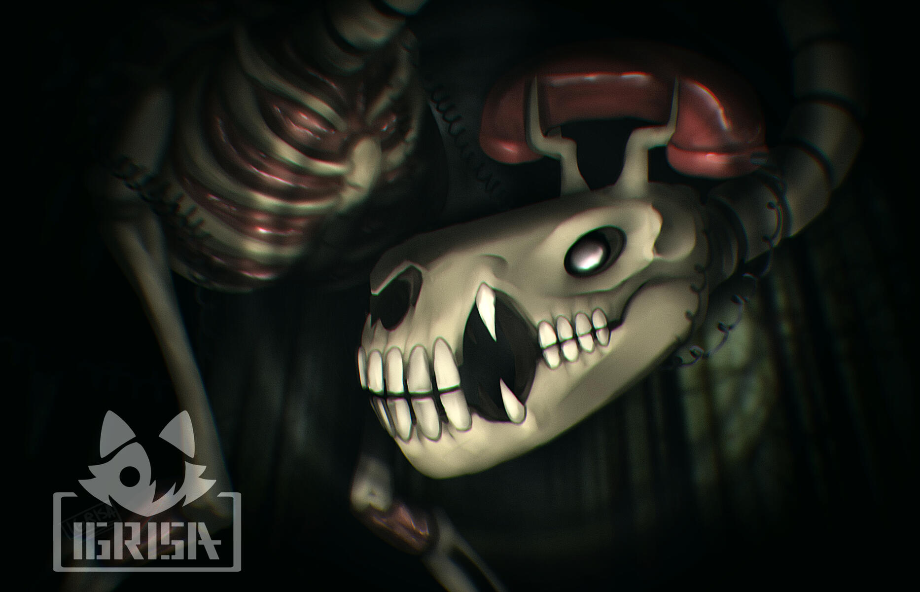 Painted halfbody with a photo background